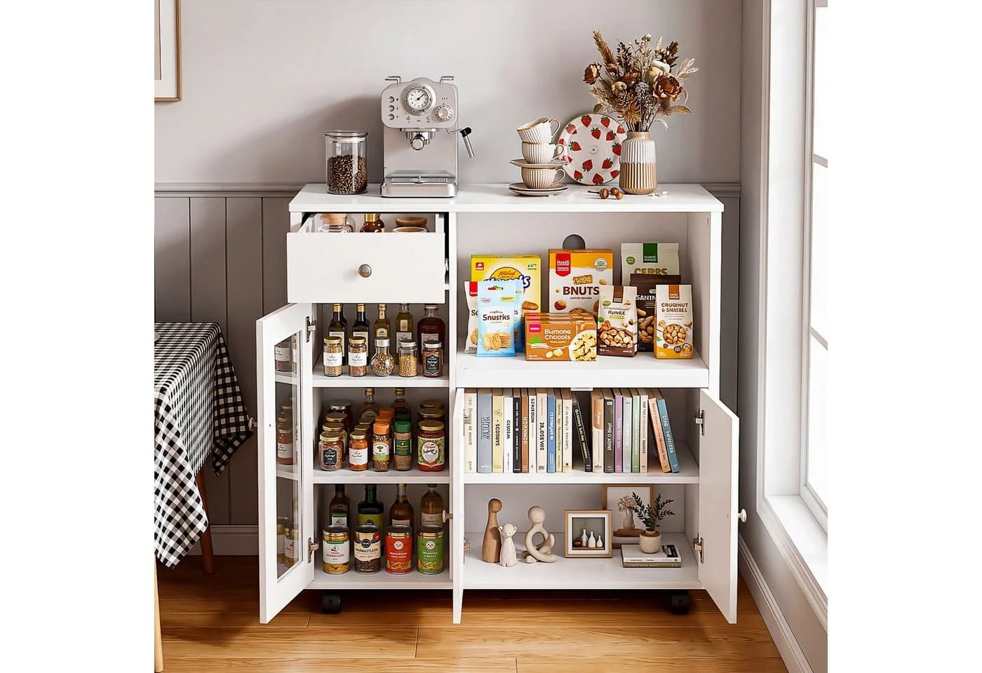 oyajia Sideboard Aufbewahrungsschrank Weiß mit Rollen - Bild 5