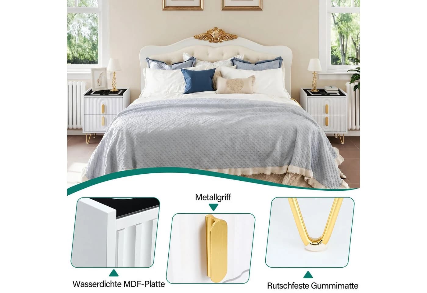 oyajia Nachttisch mit LED-Beleuchtung & kabellosem Laden Weiß - Bild 5