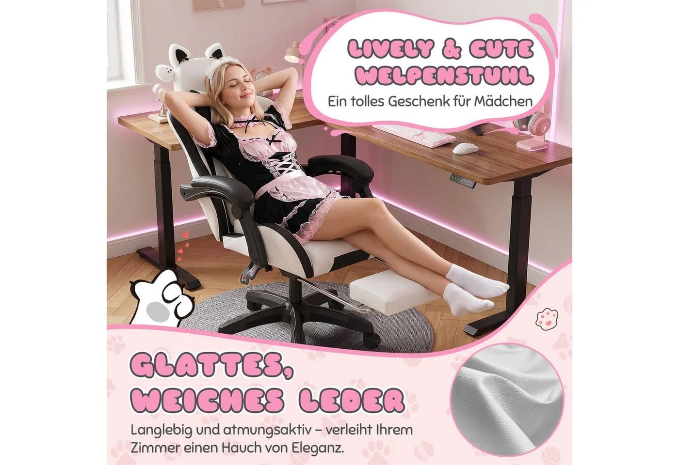 oyajia Gaming-Stuhl mit Katzenohren & Fußstütze - Bild 4