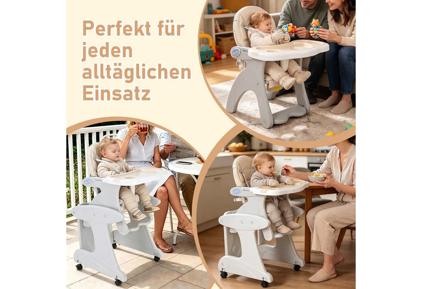 oyajia Kinderstuhl 3 in 1 mit Spieltisch und Rädern Grau - Bild 5