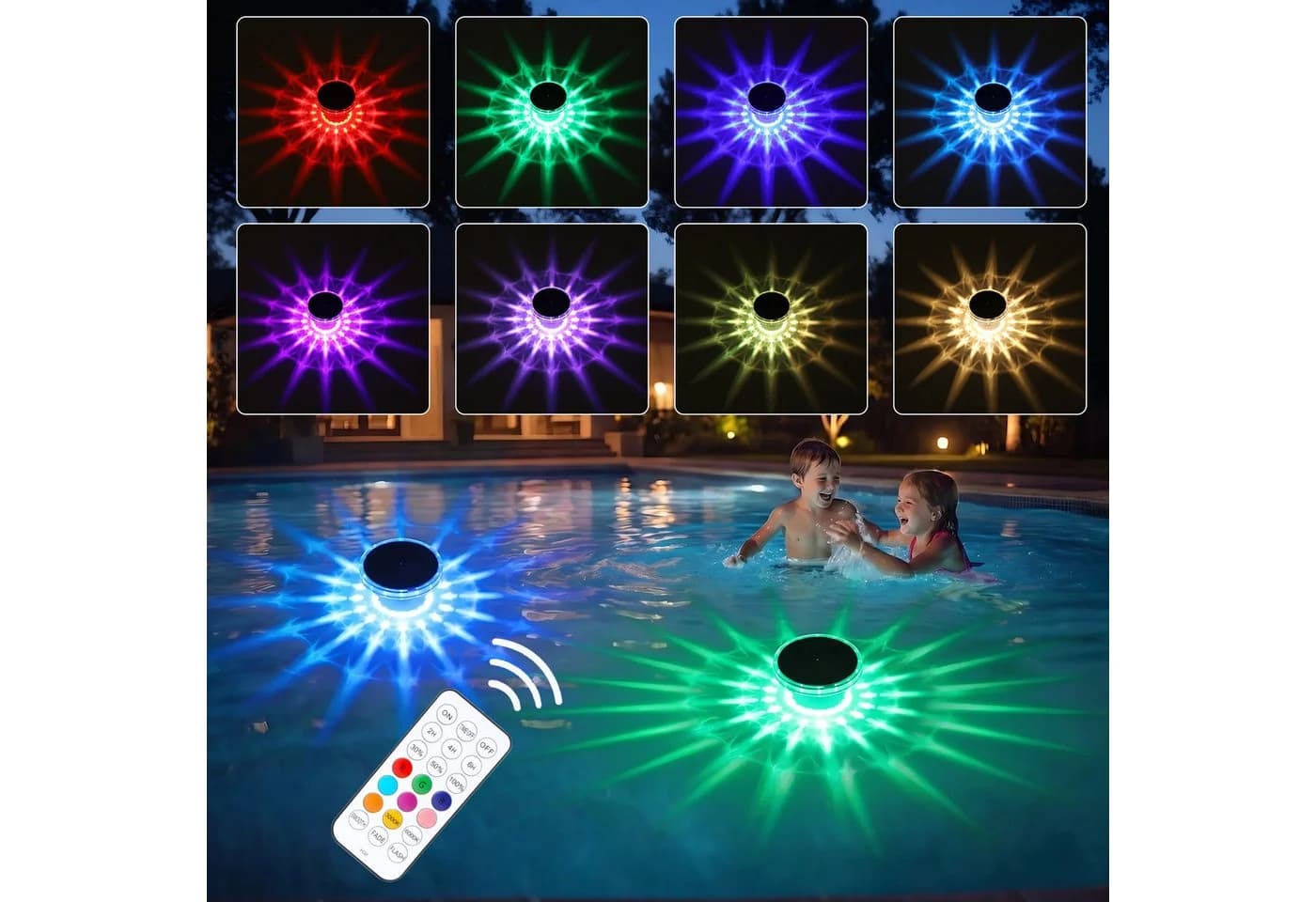 oyajia 2er Set Solar Poollicht RGB Wasserdicht mit Fernbedienung