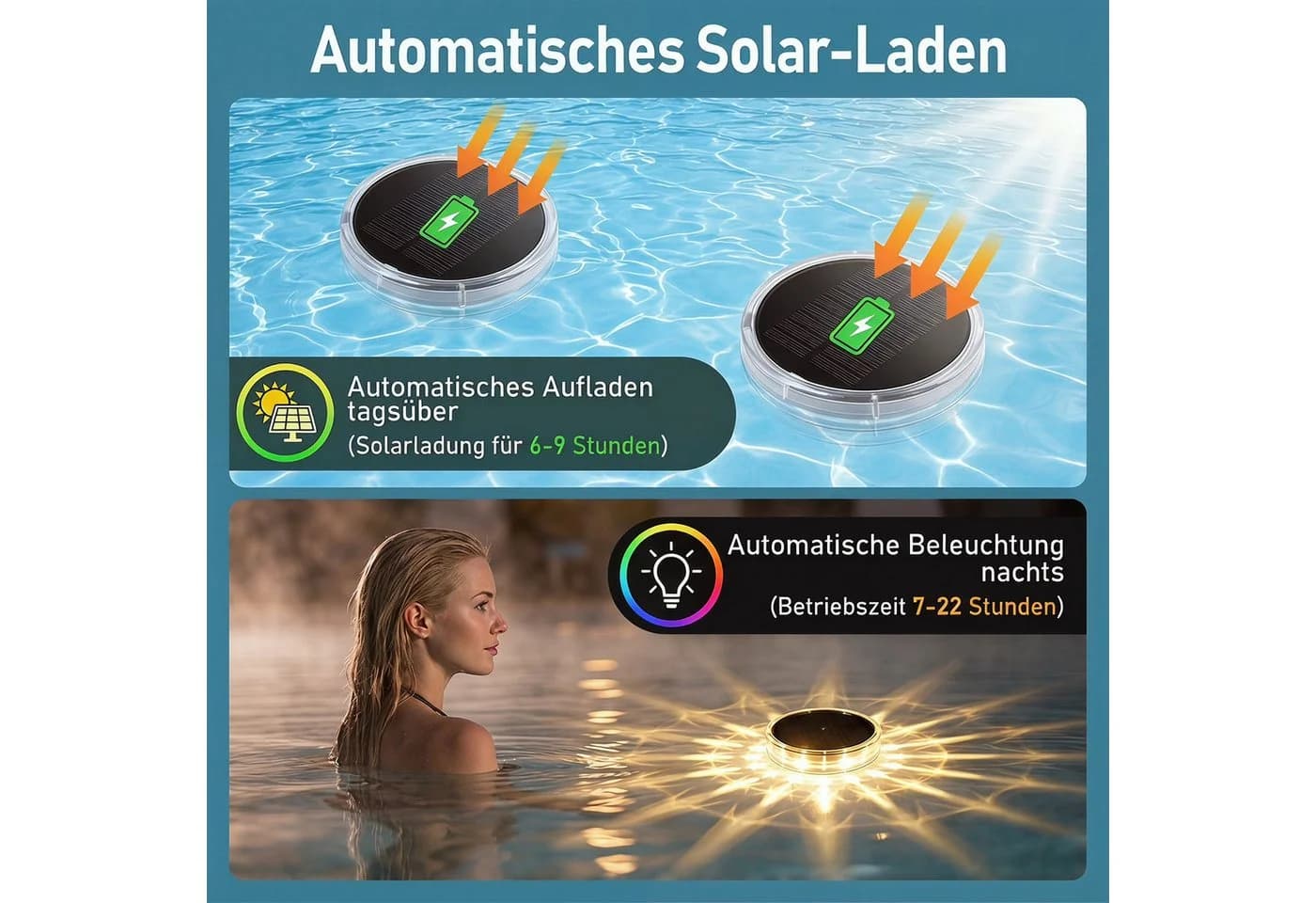 oyajia 2er Set Solar Poollicht RGB Wasserdicht mit Fernbedienung - Bild 4