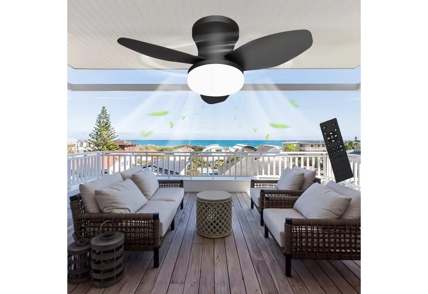 oyajia Deckenventilator mit LED-Beleuchtung 66cm Schwarz Dimmbar Fernbedienung - Bild 2