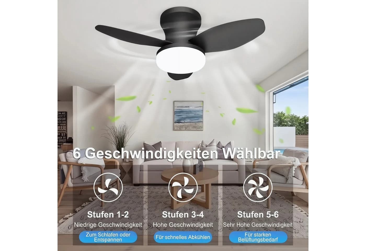 oyajia Deckenventilator mit LED-Beleuchtung 66cm Schwarz Dimmbar Fernbedienung - Bild 4