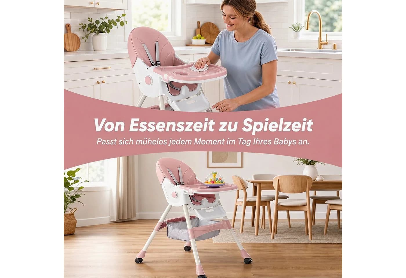 oyajia Kinderstuhl 3-in-1 Rosa/Blau mit 5-Punkt-Gurt - Bild 4