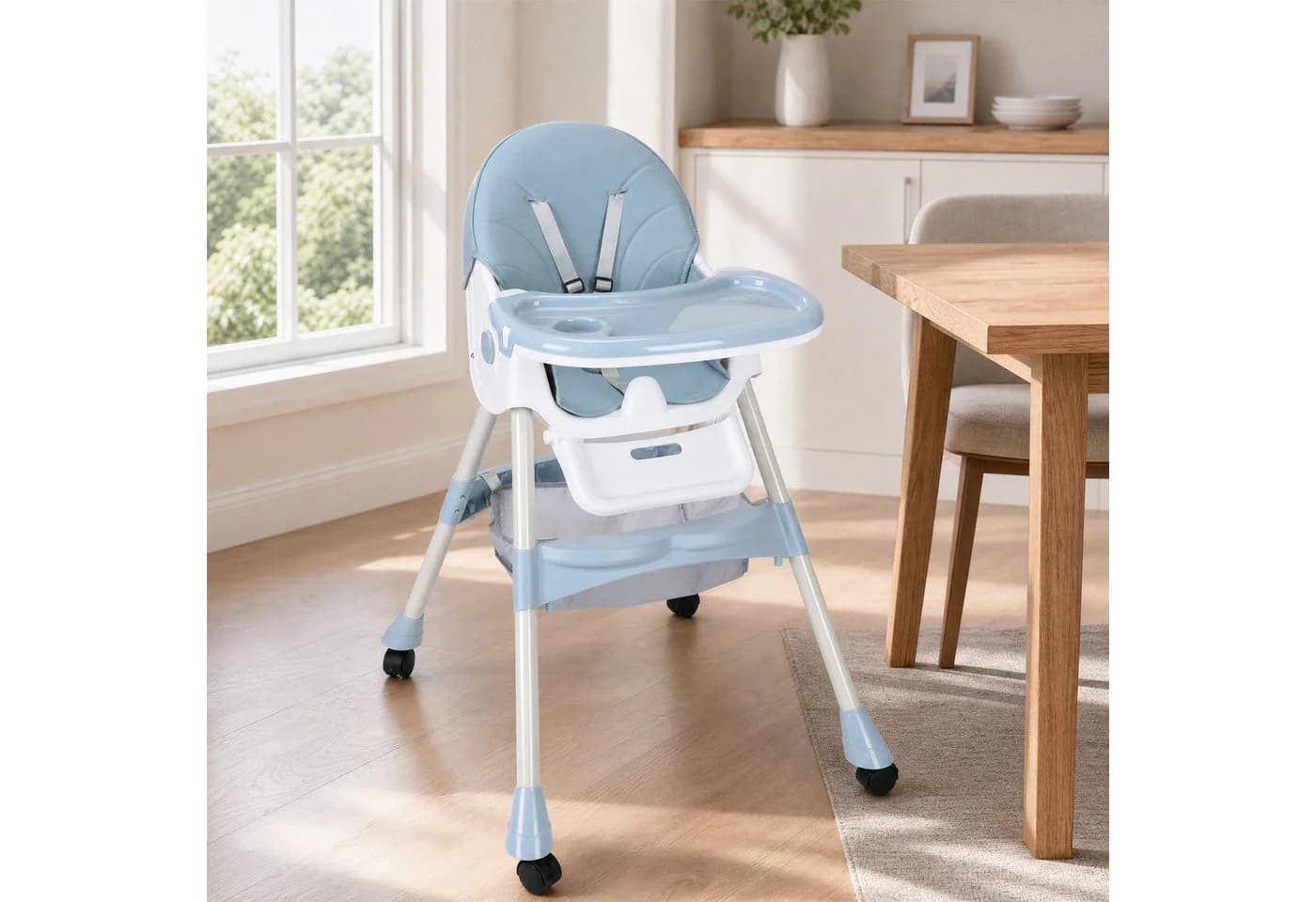 oyajia 3-in-1 Kinderstuhl Rosa/Blau mit 5-Punkt-Gurt