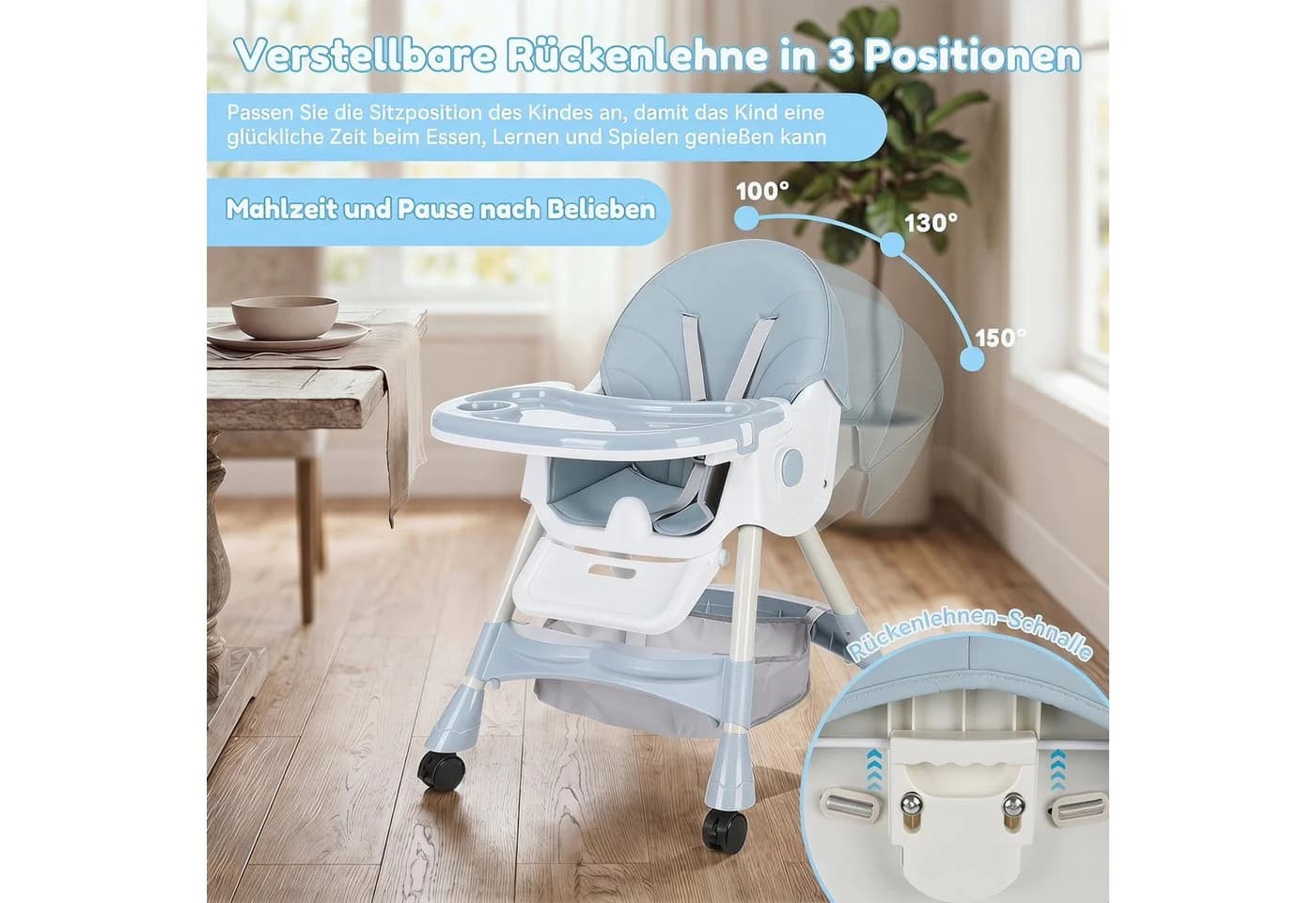 oyajia 3-in-1 Kinderstuhl Rosa/Blau mit 5-Punkt-Gurt - Bild 3
