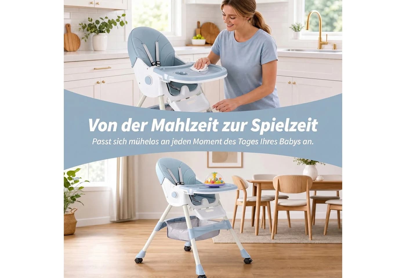 oyajia 3-in-1 Kinderstuhl Rosa/Blau mit 5-Punkt-Gurt - Bild 4