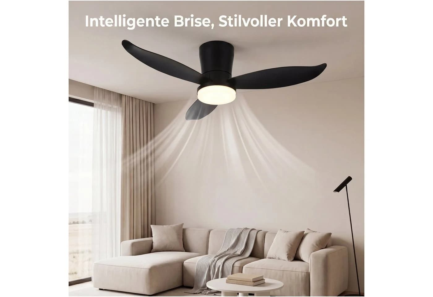 oyajia Deckenventilator mit LED-Beleuchtung und Fernbedienung Schwarz
