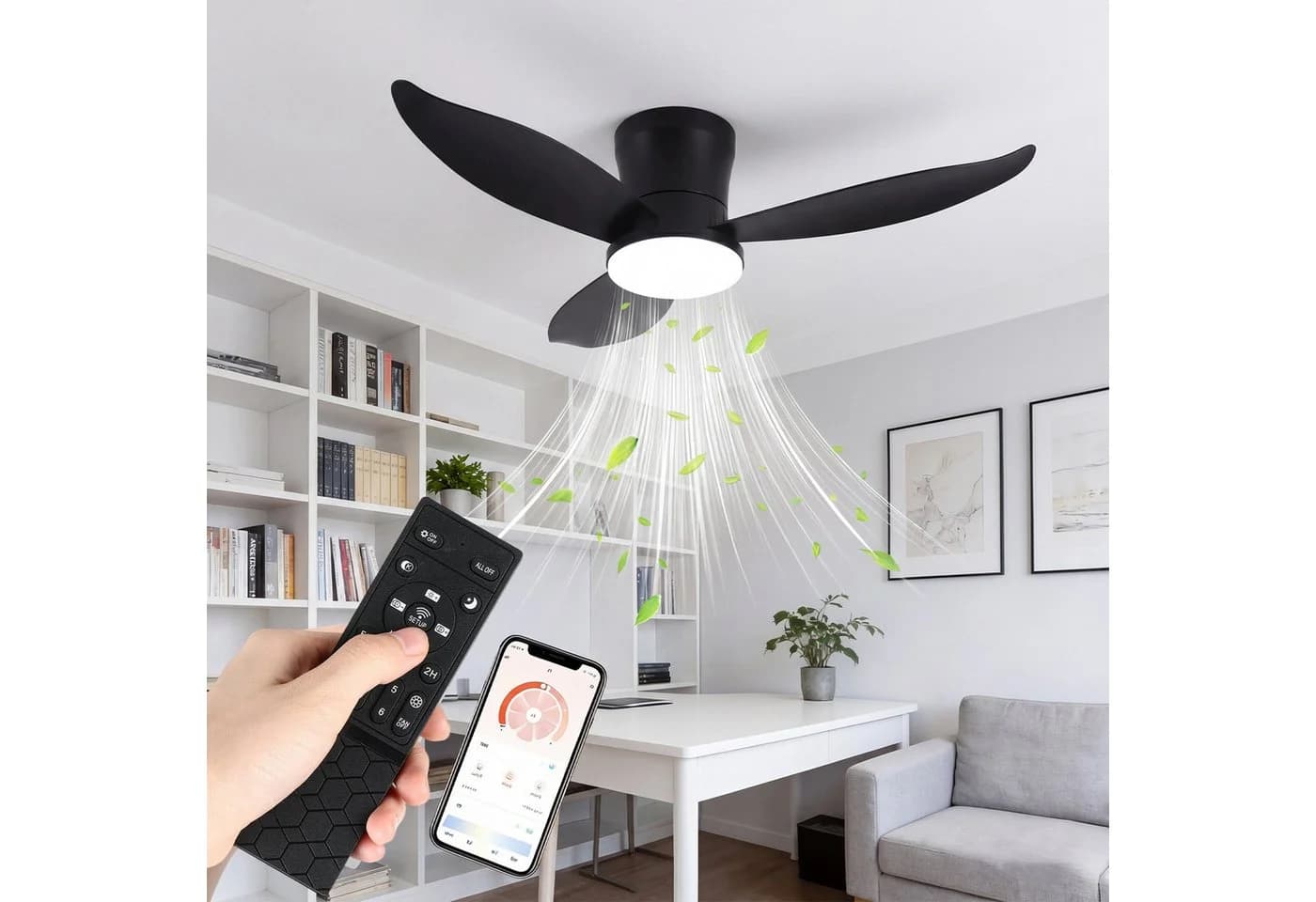 oyajia Deckenventilator mit LED-Beleuchtung und Fernbedienung Schwarz - Bild 2