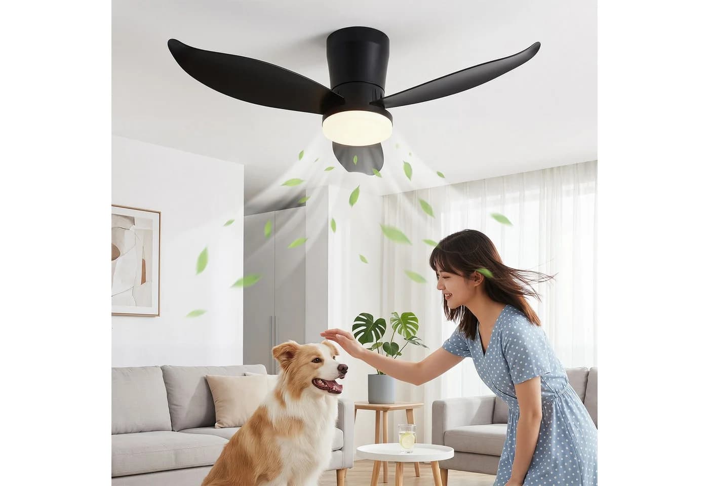 oyajia Deckenventilator mit LED-Beleuchtung und Fernbedienung Schwarz - Bild 3