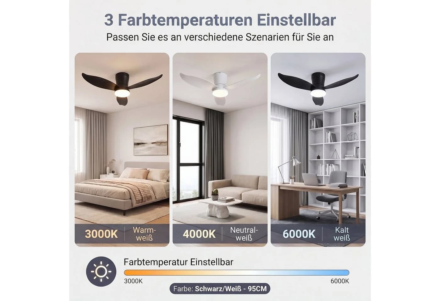 oyajia Deckenventilator mit LED-Beleuchtung und Fernbedienung Schwarz - Bild 5