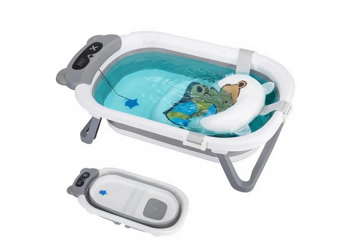 oyajia Faltbare Babybadewanne mit Thermometer & Kissen Grau - Bild 2