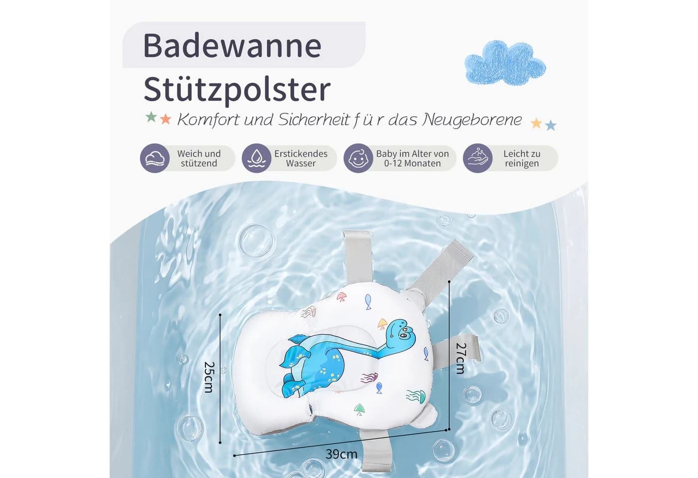 oyajia Faltbare Babybadewanne Grau mit Thermometer & Kissen