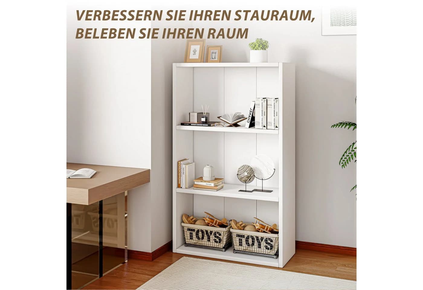 oyajia Bücherregal 3-Fach Weiß Holzwerkstoff - Bild 3