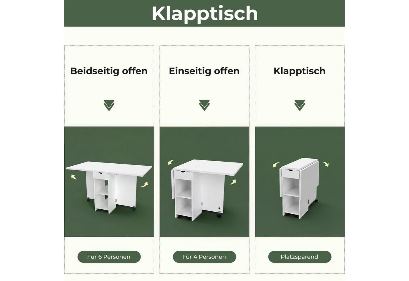 oyajia Klappbarer Esstisch Weiß mit Stauraum - Bild 5