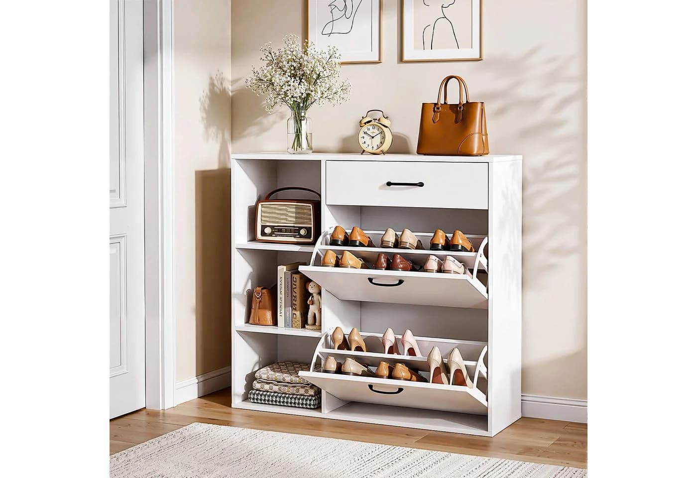 oyajia Schuhschrank Weiß mit Klappen und Schublade - Bild 2