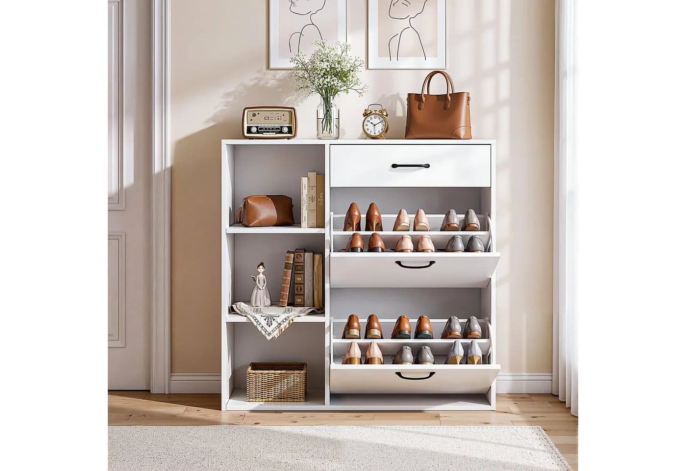 oyajia Schuhschrank Weiß mit Klappen und Schublade - Bild 3