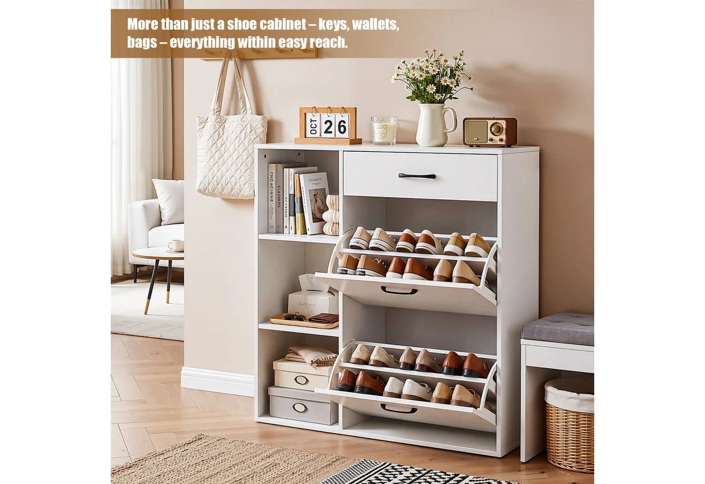 oyajia Schuhschrank Weiß mit Klappen und Schublade - Bild 5