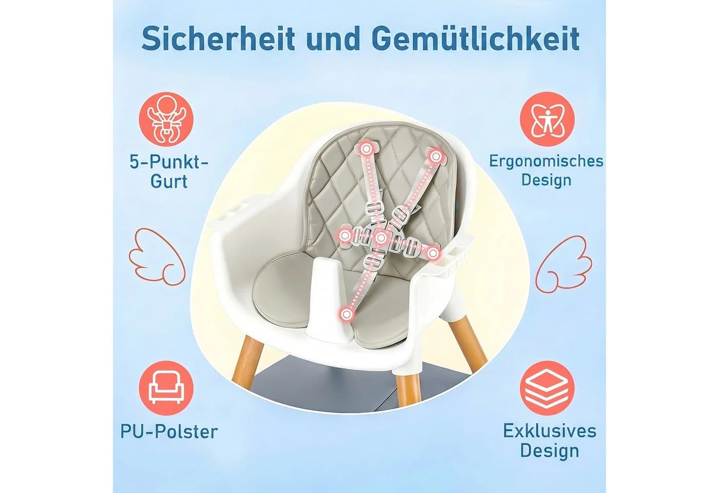 oyajia Hochstuhl 6in1 Baby & Kinderhochstuhl Grau Multifunktional