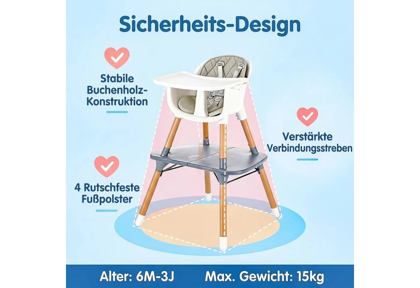 oyajia Hochstuhl 6in1 Baby & Kinderhochstuhl Grau Multifunktional - Bild 3