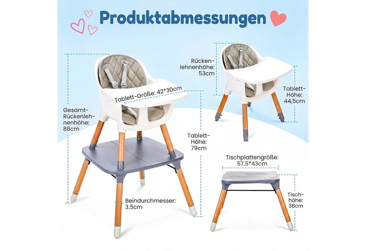 oyajia Hochstuhl 6in1 Baby & Kinderhochstuhl Grau Multifunktional - Bild 4