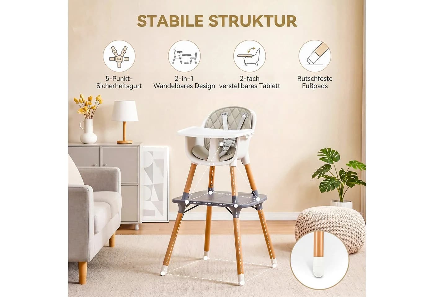oyajia Hochstuhl 6in1 Baby & Kinderhochstuhl Grau Multifunktional - Bild 5