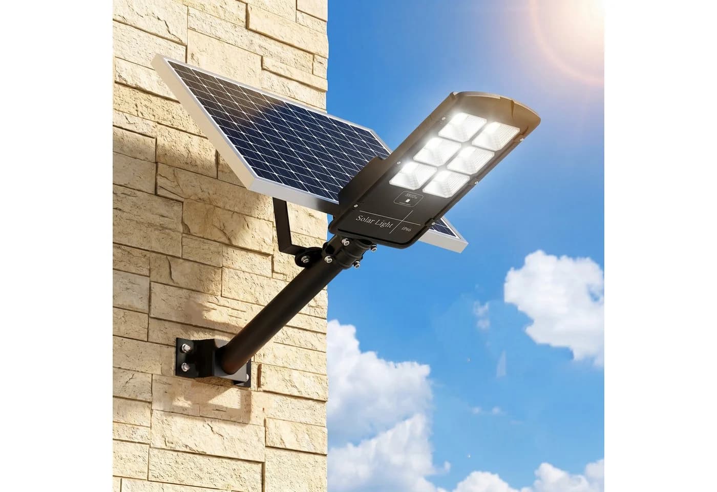 oyajia LED Solarleuchte 200W mit Fernbedienung, 6500K Kaltweiß, IP66