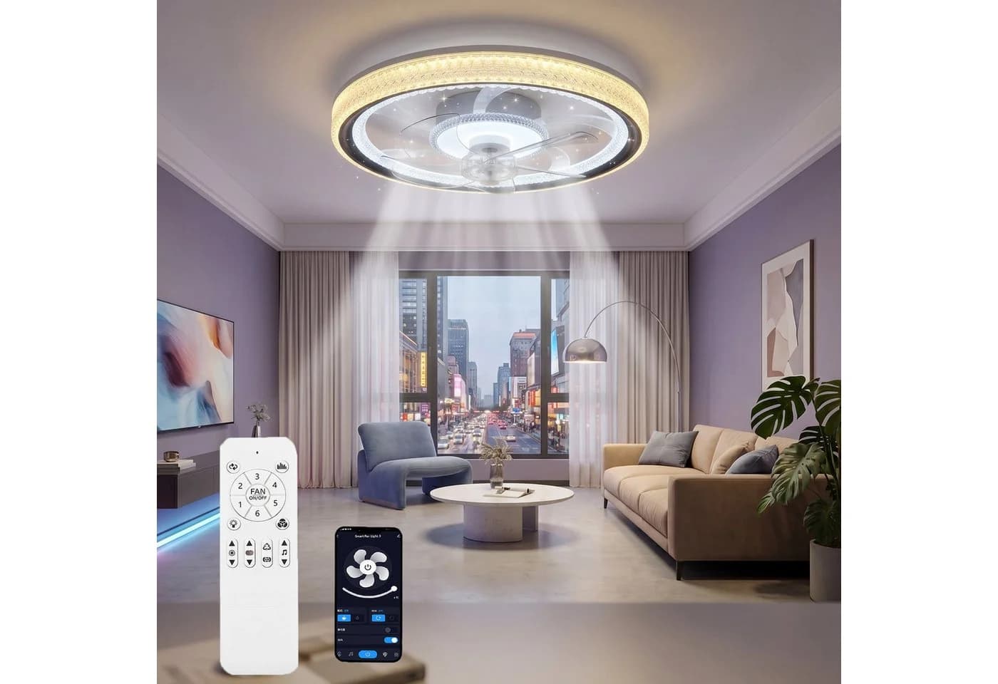 oyajia Deckenventilator mit LED-Leuchte, RGB-Farbwechsel, 50cm - Bild 2