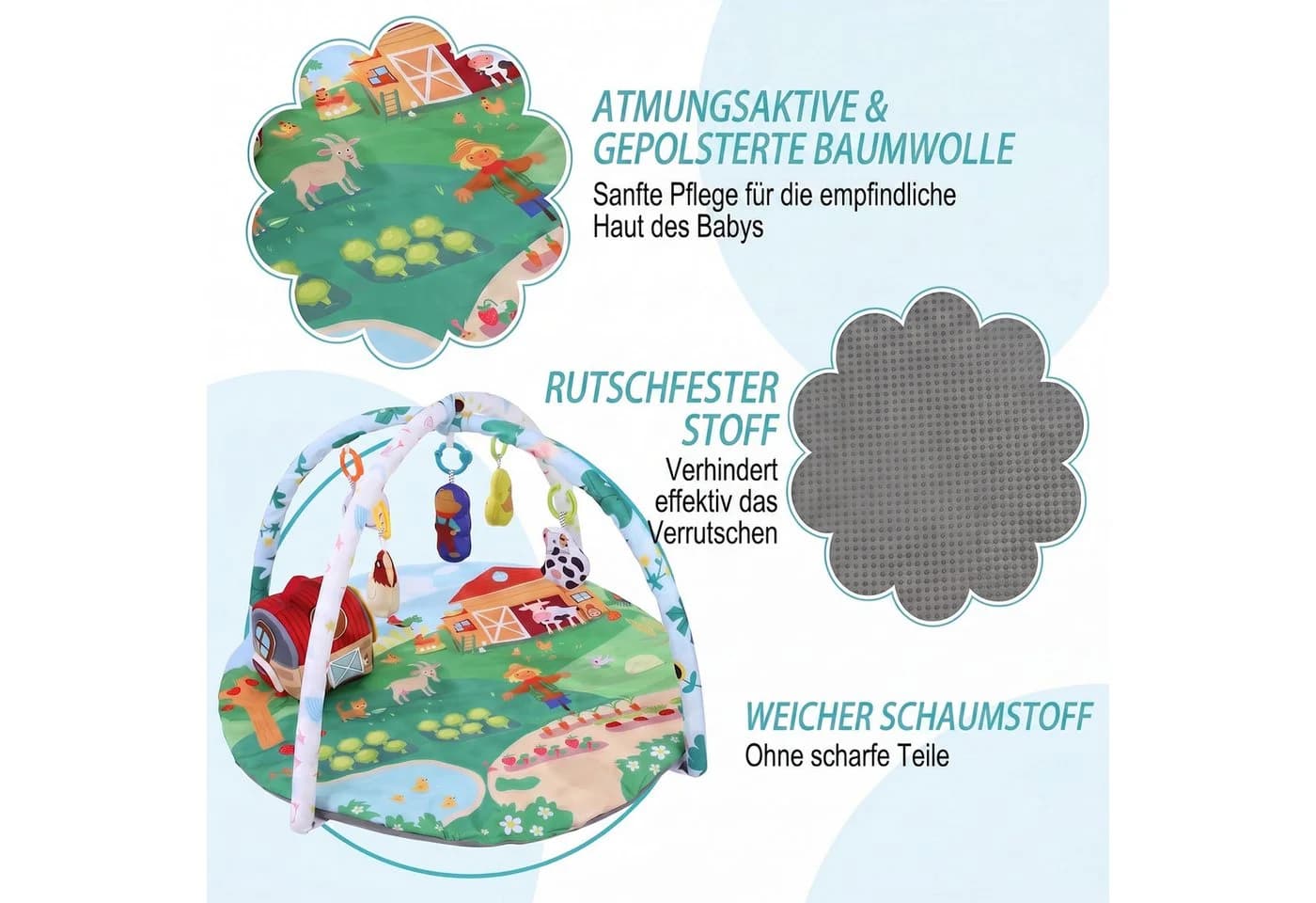 oyajia Spielbogen Baby Spielmatte mit 5 abnehmbaren Spielzeugen Grün/Rot - Bild 3