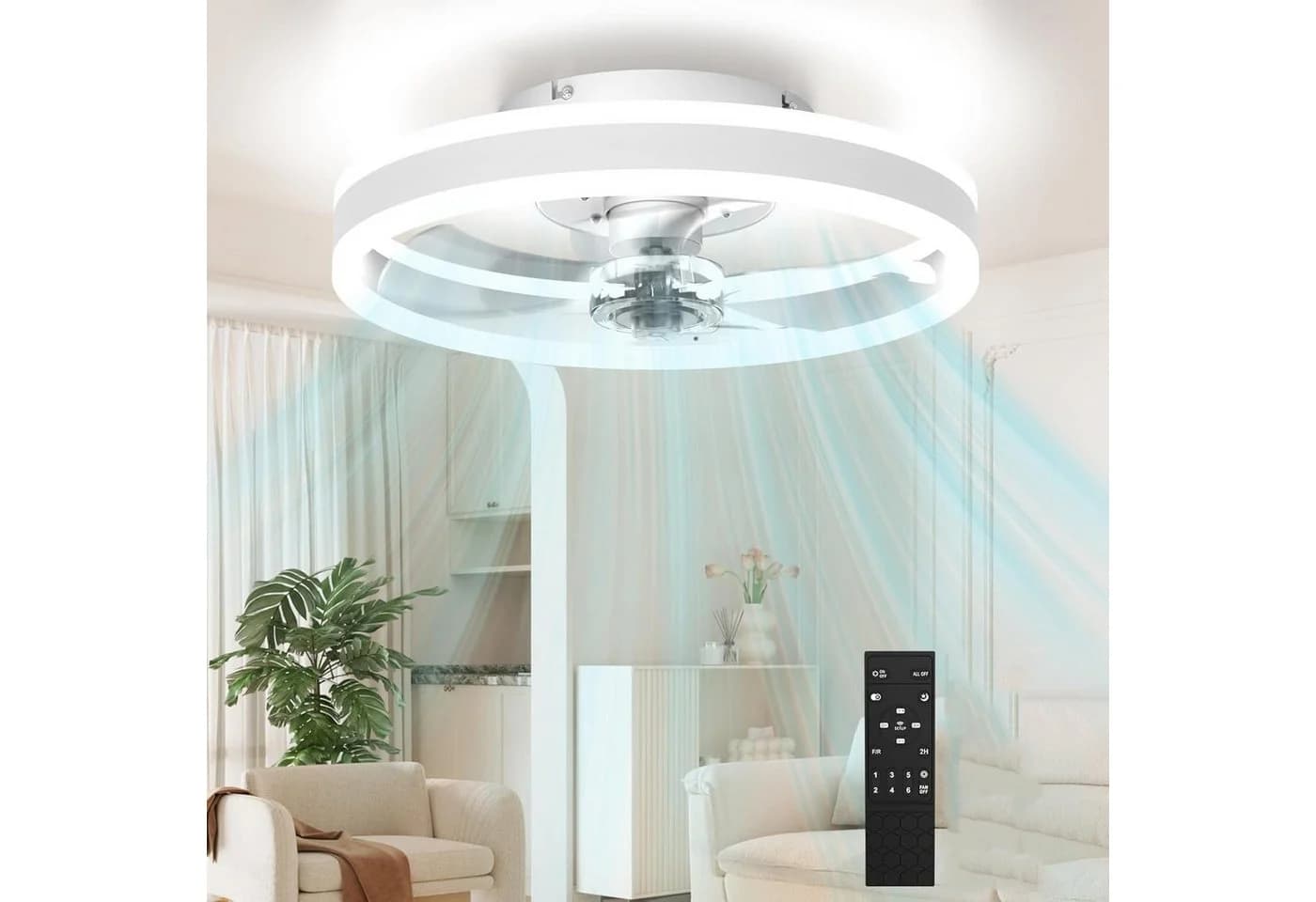 WILGOON Deckenventilator mit LED Licht 50cm 6-Gang Fernbedienung