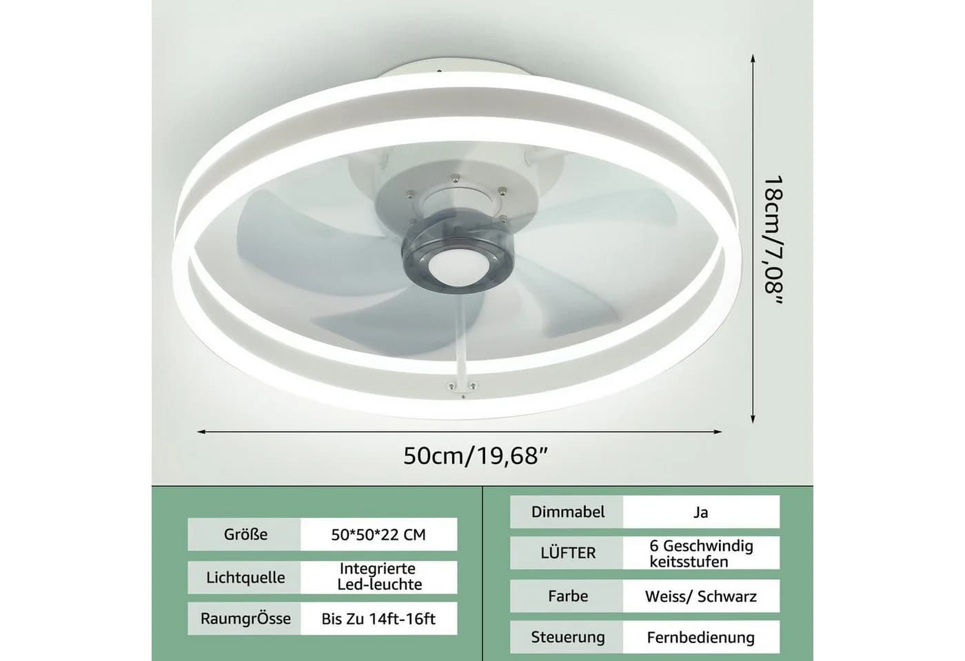 WILGOON Deckenventilator mit LED Licht 50cm 6-Gang Fernbedienung - Bild 5