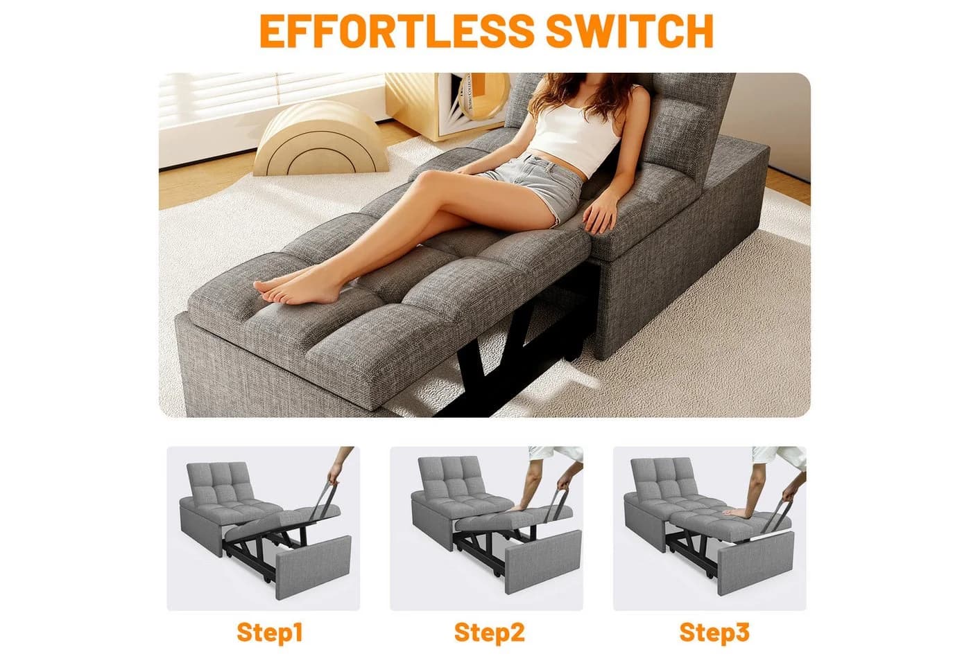 oyajia Schlafsofa 3-in-1 Klappsofa mit verstellbarer Rückenlehne & Bettfunktion - Bild 3