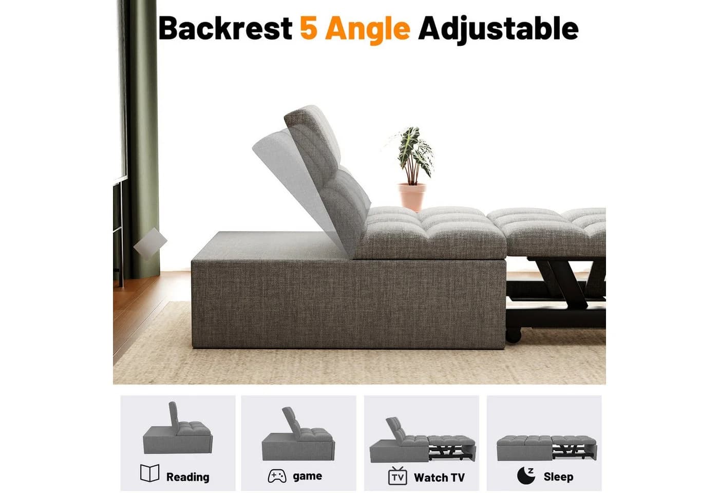 oyajia Schlafsofa 3-in-1 Klappsofa mit verstellbarer Rückenlehne & Bettfunktion - Bild 4