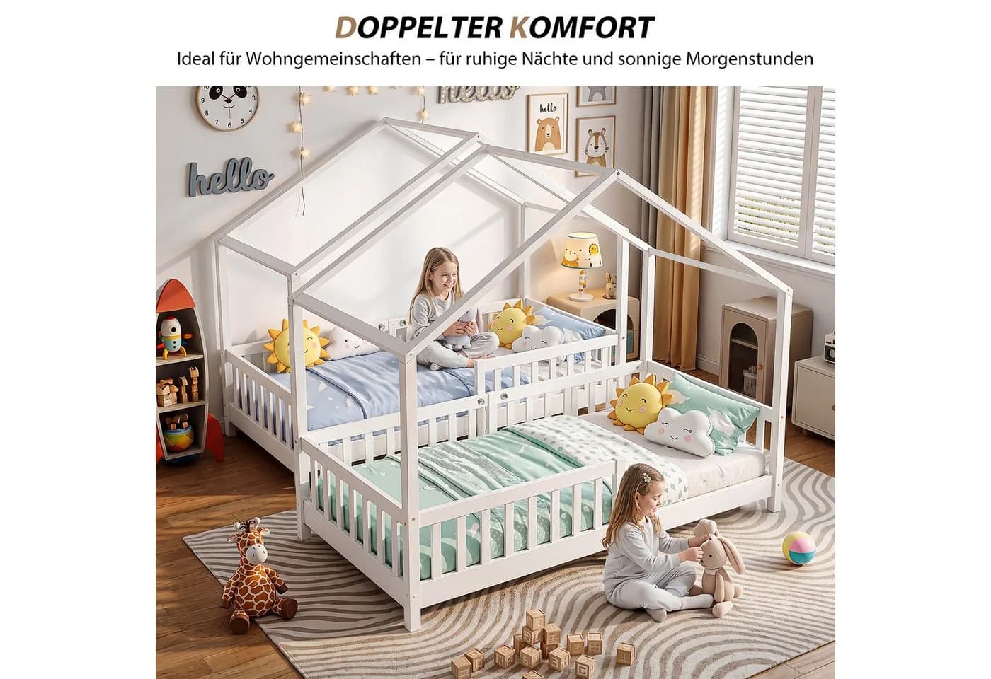 oyajia Kinderbett 90x200 cm Weiß Massivholz Rausfallschutz - Bild 5