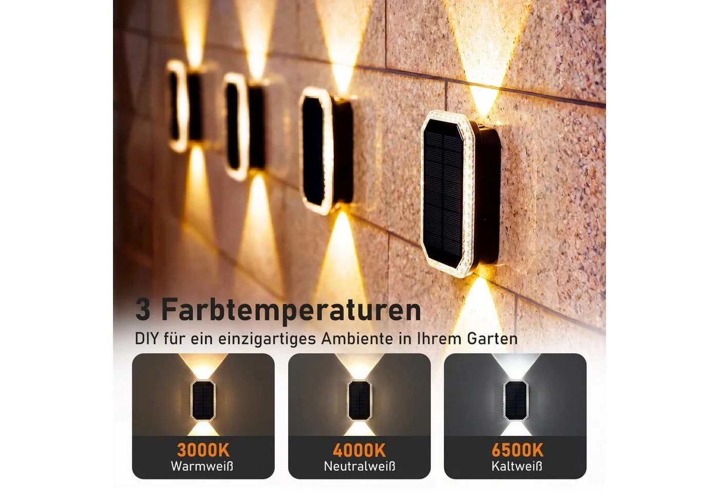 oyajia LED Außen-Wandleuchte Solar Up & Down 3 Farbtemperaturen - Bild 4