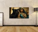 islandburner Leinwandbild Ägyptische Schönheit mit schwarzem Panther 80x40cm Bild 1