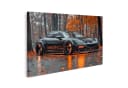 islandburner Leinwandbild Schwarzes Sportauto im Herbstlichen Wald Bild 2