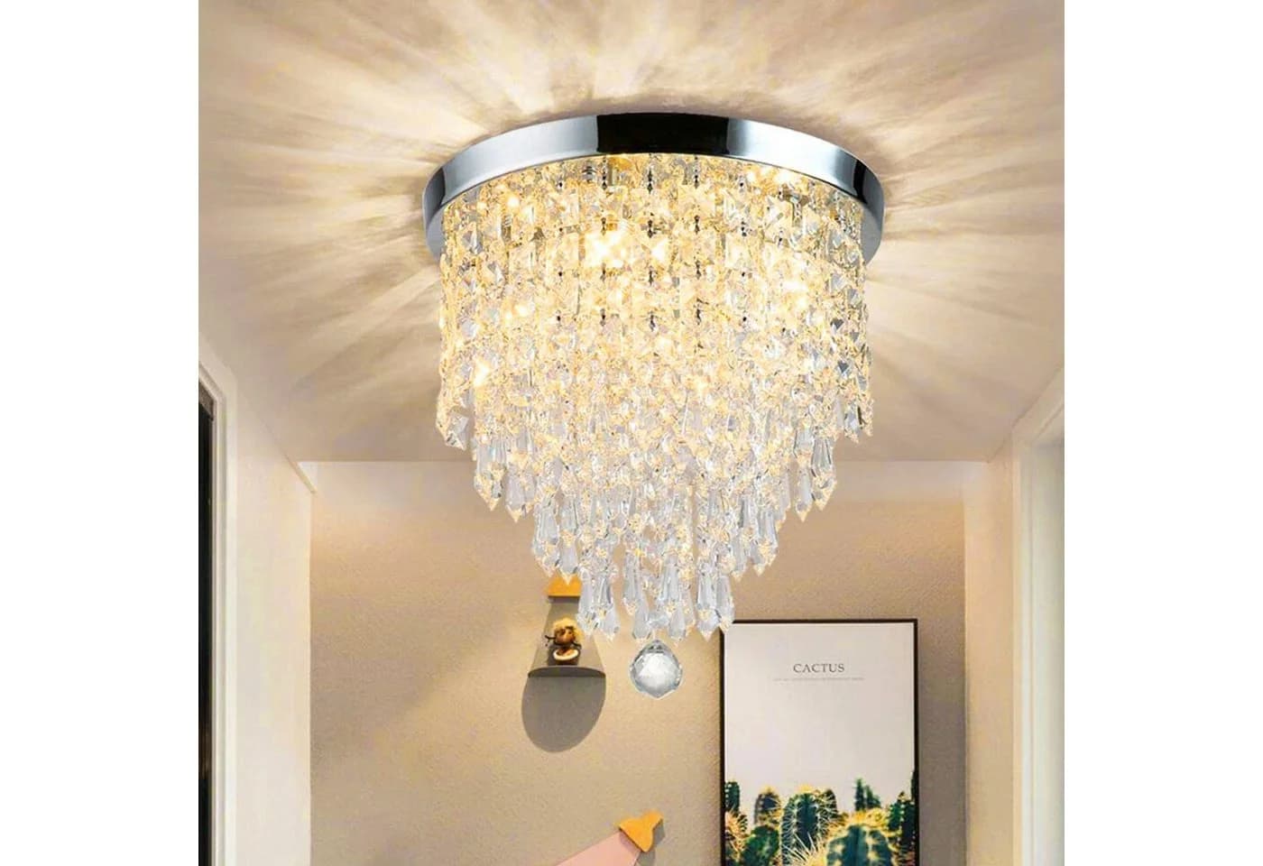 oyajia Deckenleuchte Edelstahl Kristall Kronleuchter, LED wechselbar, Design im Chrom-Stil - Bild 2