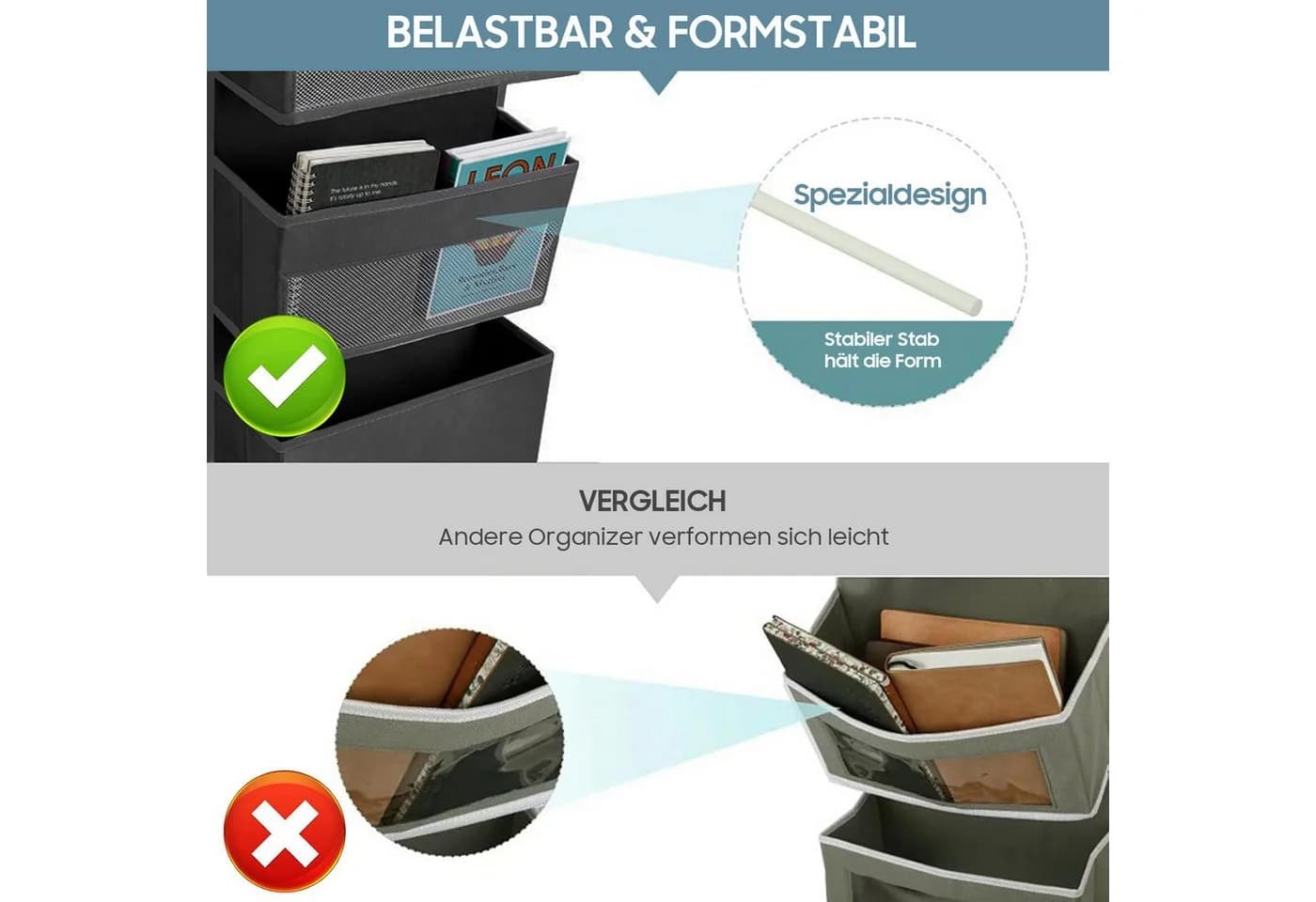 SURFOU Hängeregal Wandorganizer 5+1 mit Sichtfenster & 4 Haken - Bild 4