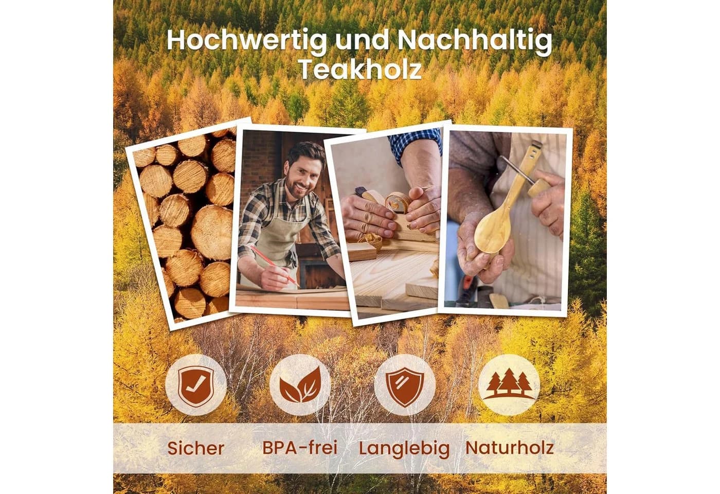 SURFOU Kochbesteckhalter Acacia Holz Küchenhelfer Set 9-teilig - Bild 3