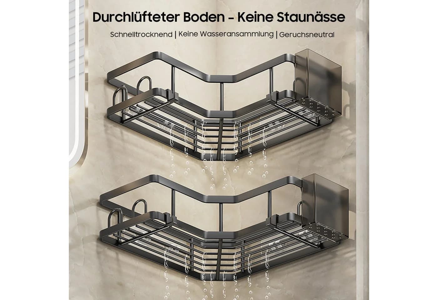 SURFOU Duschablage ohne Bohren 7-teilig Schwarz - Bild 3