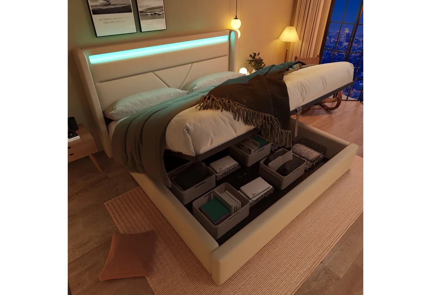 BlingBin Boxspringbett Stauraumbett Polsterbett 140x200cm Doppelbett inkl. LED-Beleuchtung - Bild 2