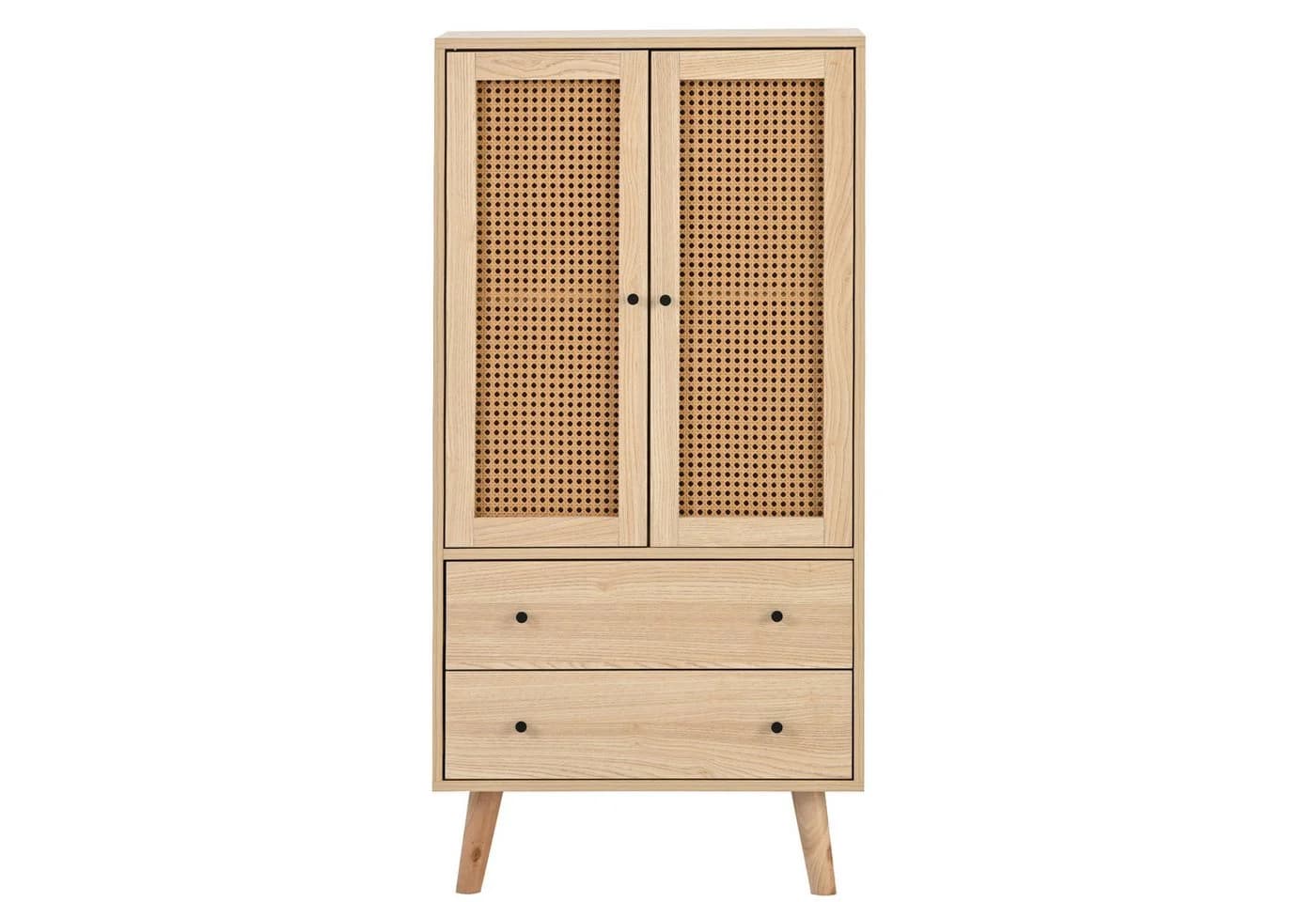 BlingBin Hochkommode Sideboard Eiche PE-Rattan Push-to-Open - Bild 2
