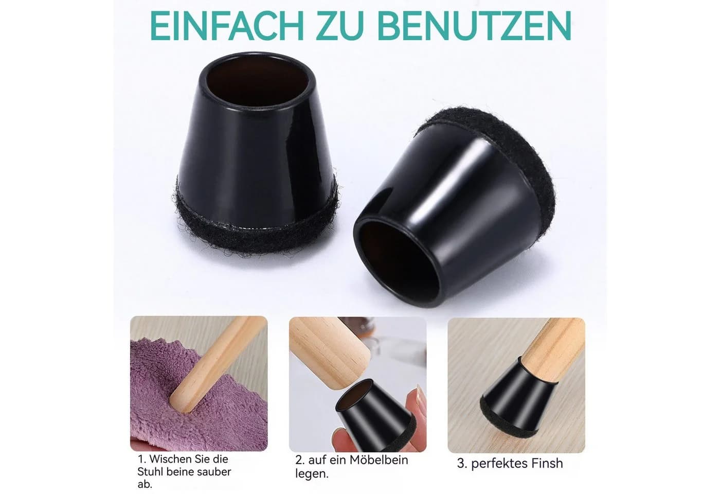 BlingBin Stuhlbeinschutzkappen 40er Set Schwarz PP-Kunststoff - Bild 5