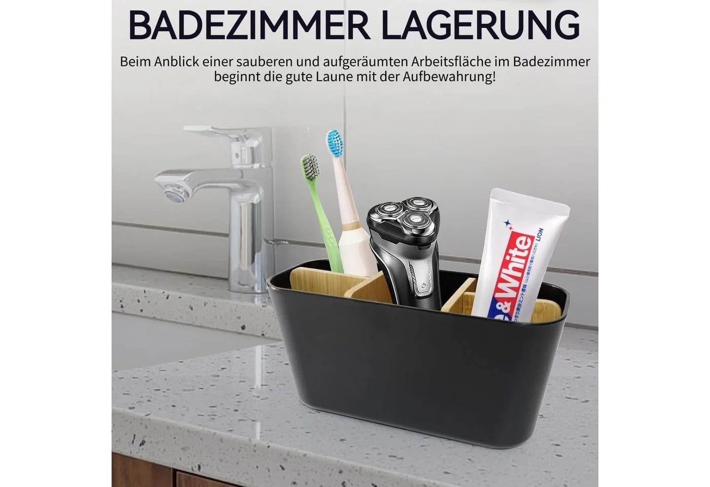 BlingBin Zahnbürstenhalter Bambus Schwarz 5 Fächer - Bild 5