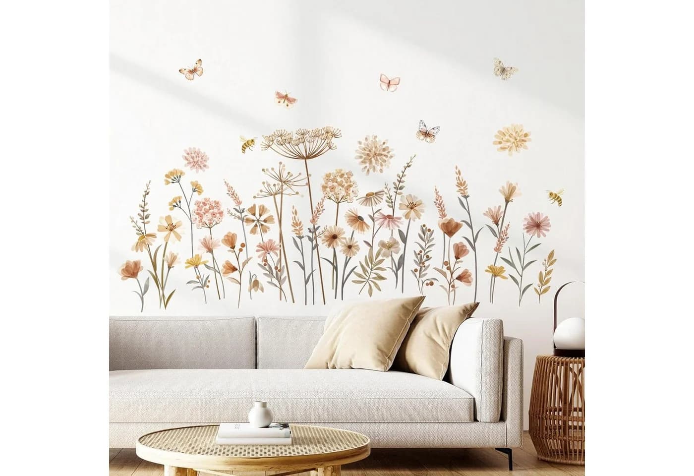 BlingBin Wandtattoo Boho Wildblume Löwenzahn Schmetterlinge