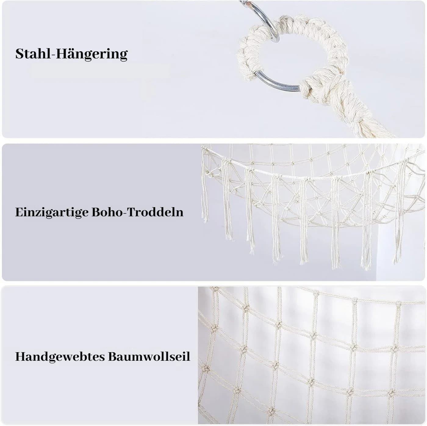 Handgewebter Hängekorb aus Baumwolle in Beige - Bild 5