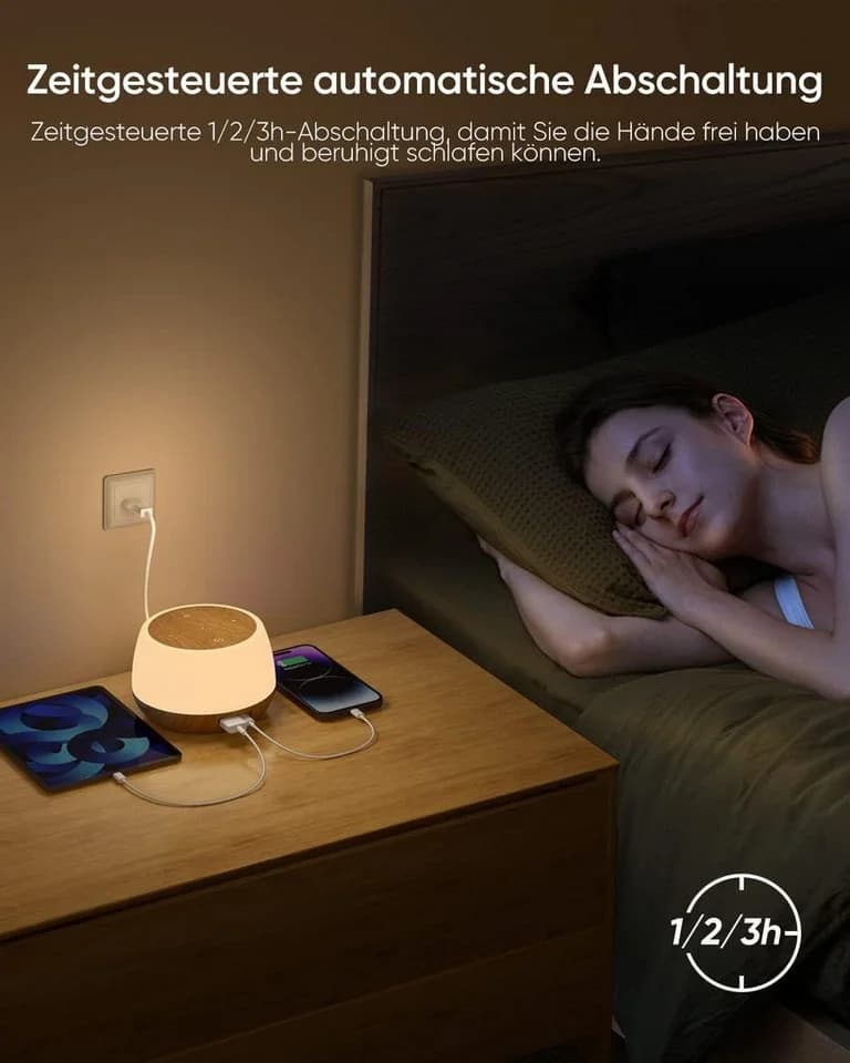 BlingBin LED Nachttischlampe 8 Farben Touch Dimmbar 20W Ladefunktion - Bild 3