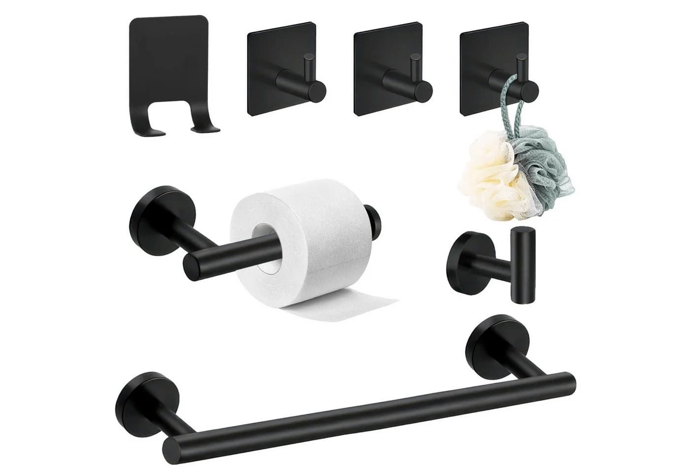 BlingBin Badezimmer-Set 7 IN 1 Handtuchhalter Set Silber/Schwarz Edelstahl - Bild 2